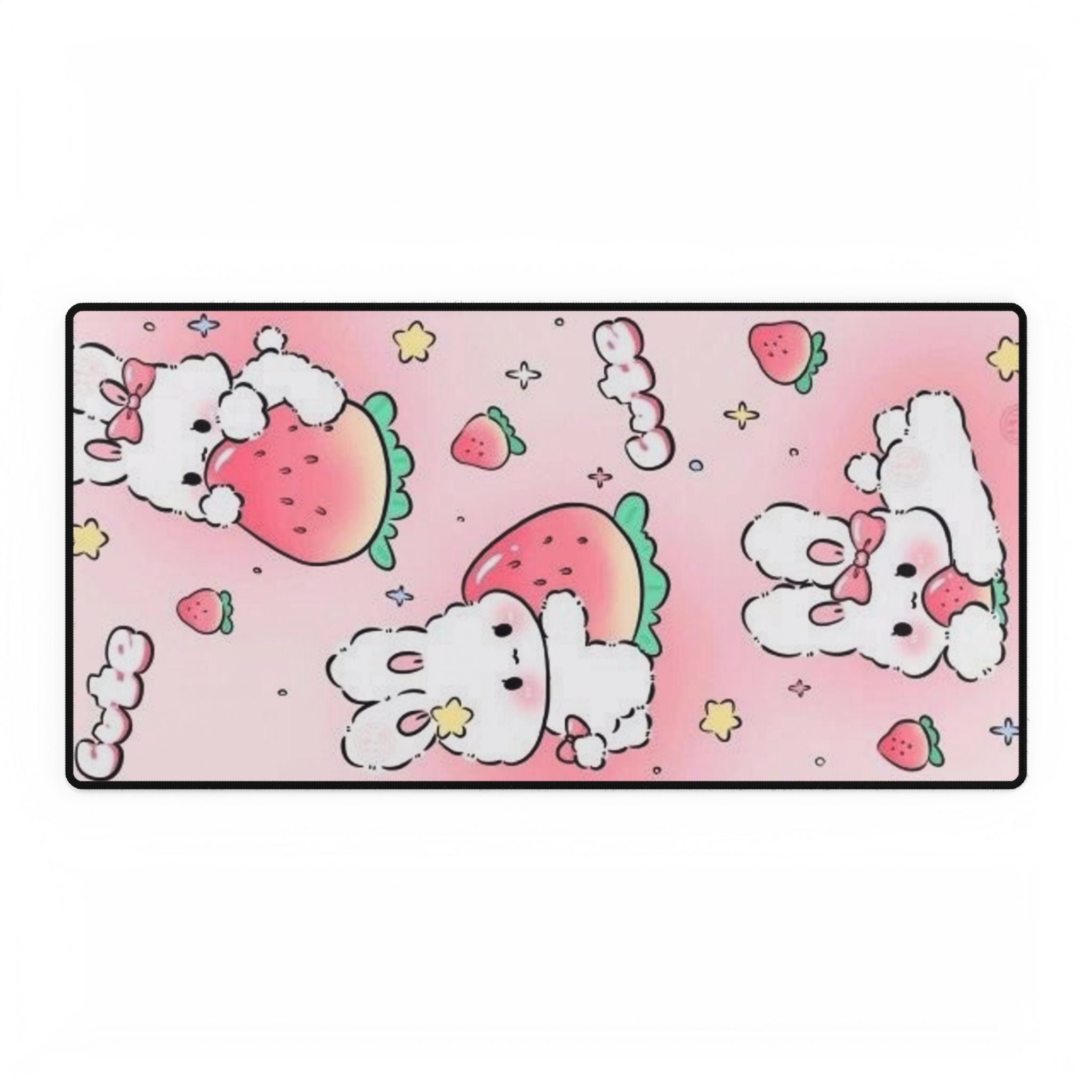 Cute Strawberry Bunny Desk Mat — Pink Kawaii Mousepad for Desk, Gaming & Office